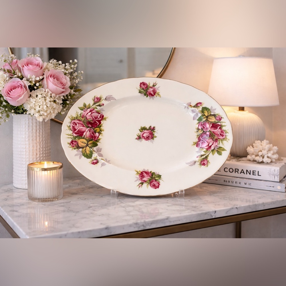 Tuscan “Moss Rose” Floral Oval Platter – Pink & Green
Made in England